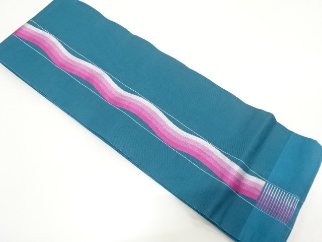 JAPANESE KIMONO / ANTIQUE WOBBLY STRIPE PATTERN WOVEN HITOEHANHABA OBI